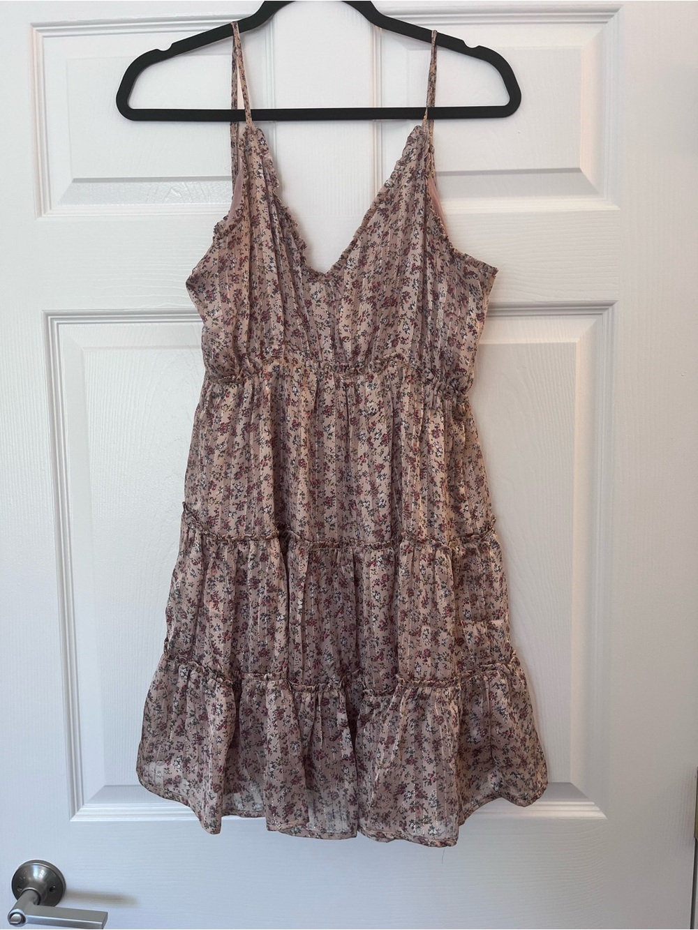 Storia Pink Floral Tiered Spaghetti Strap Mini Dress